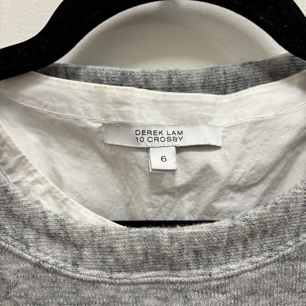 Derek Lam 10 Crosby Sz 6 Cropped Grey Sweater Layered White Button Up Top - Picture 4 of 9